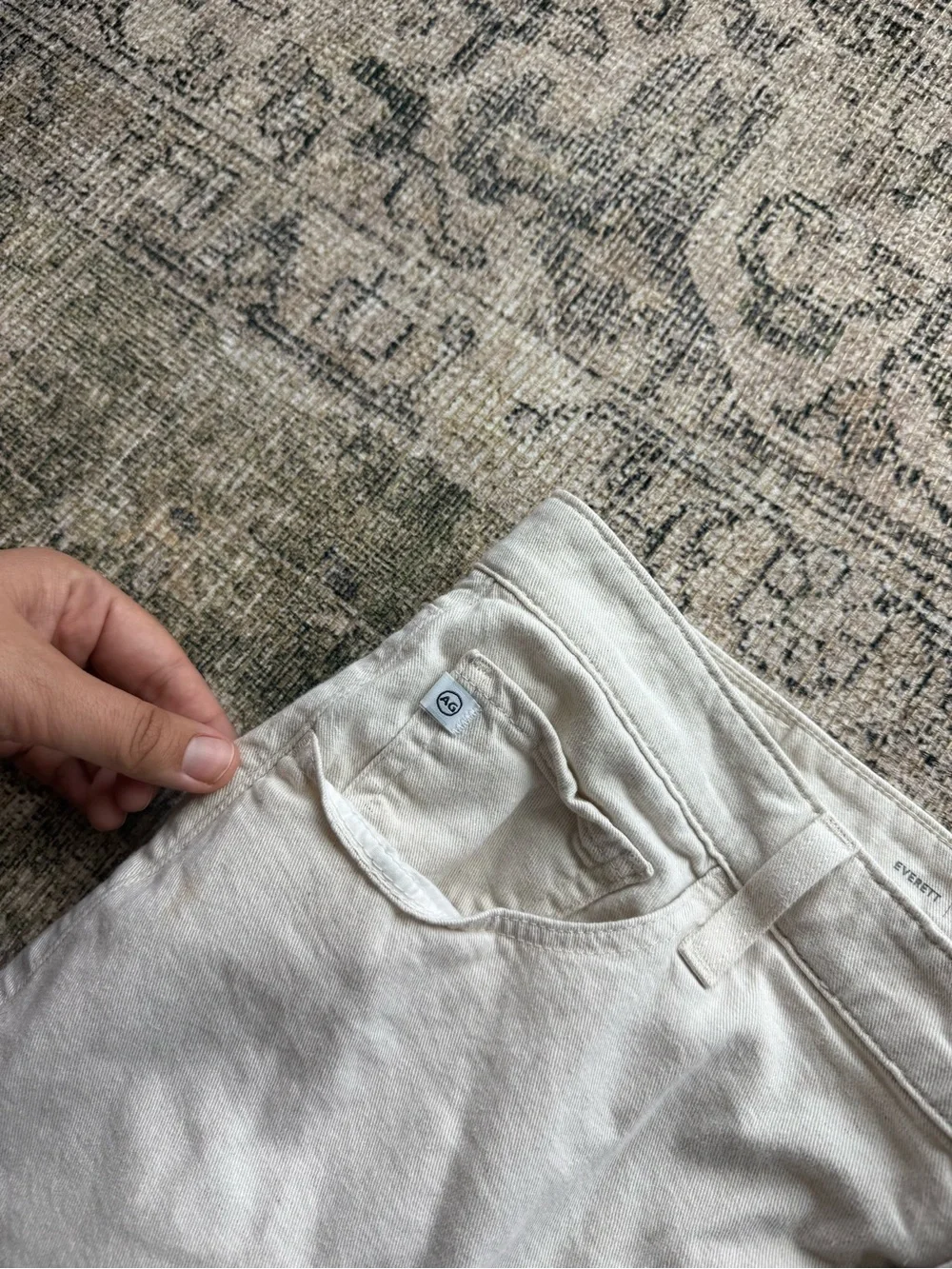 AG Everett Slim Straight Cotton Blend Pants Cream 36x34 Coastal Beach Casual